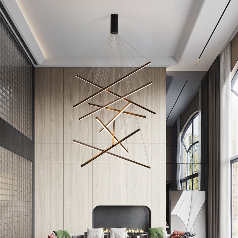 Modern Simple Tube Pipe Led Linear Chandelier Artistic Dining Room Black Finish LED Pendant Lights For House Staircase Villa