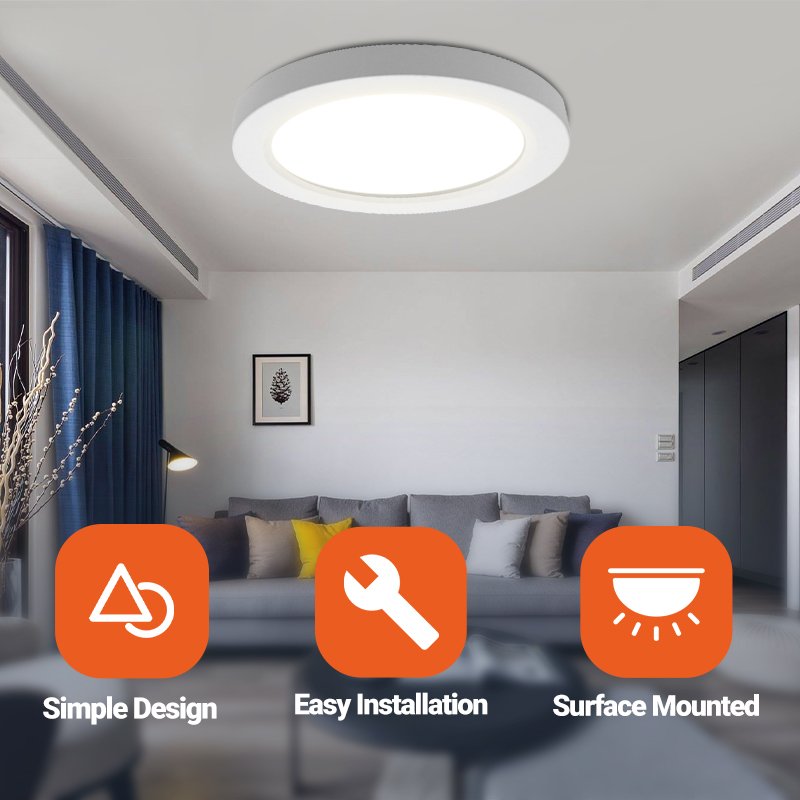 Woojong Modern LED Ceiling Lamp High-Efficacy 18W/24W 5 CCT IP44 UL Certified for Living Room & Outdoor Use