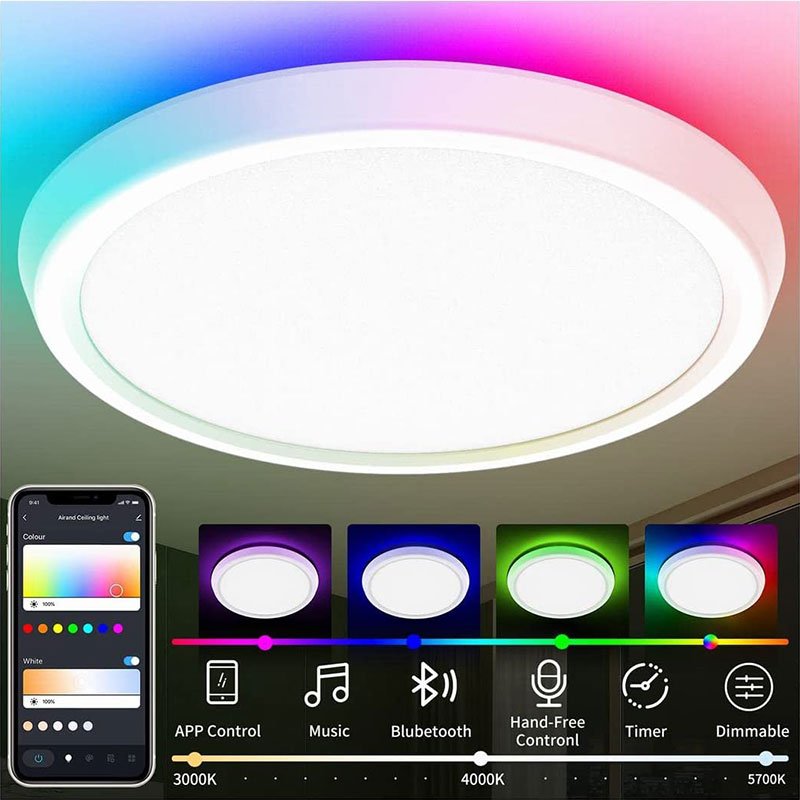 Round Mounted Frameless Led Ceiling Light Tuya Smart Wifi Panel Light Aluminum Plastic RGBW Dimmable App Remote Control 18w 24w