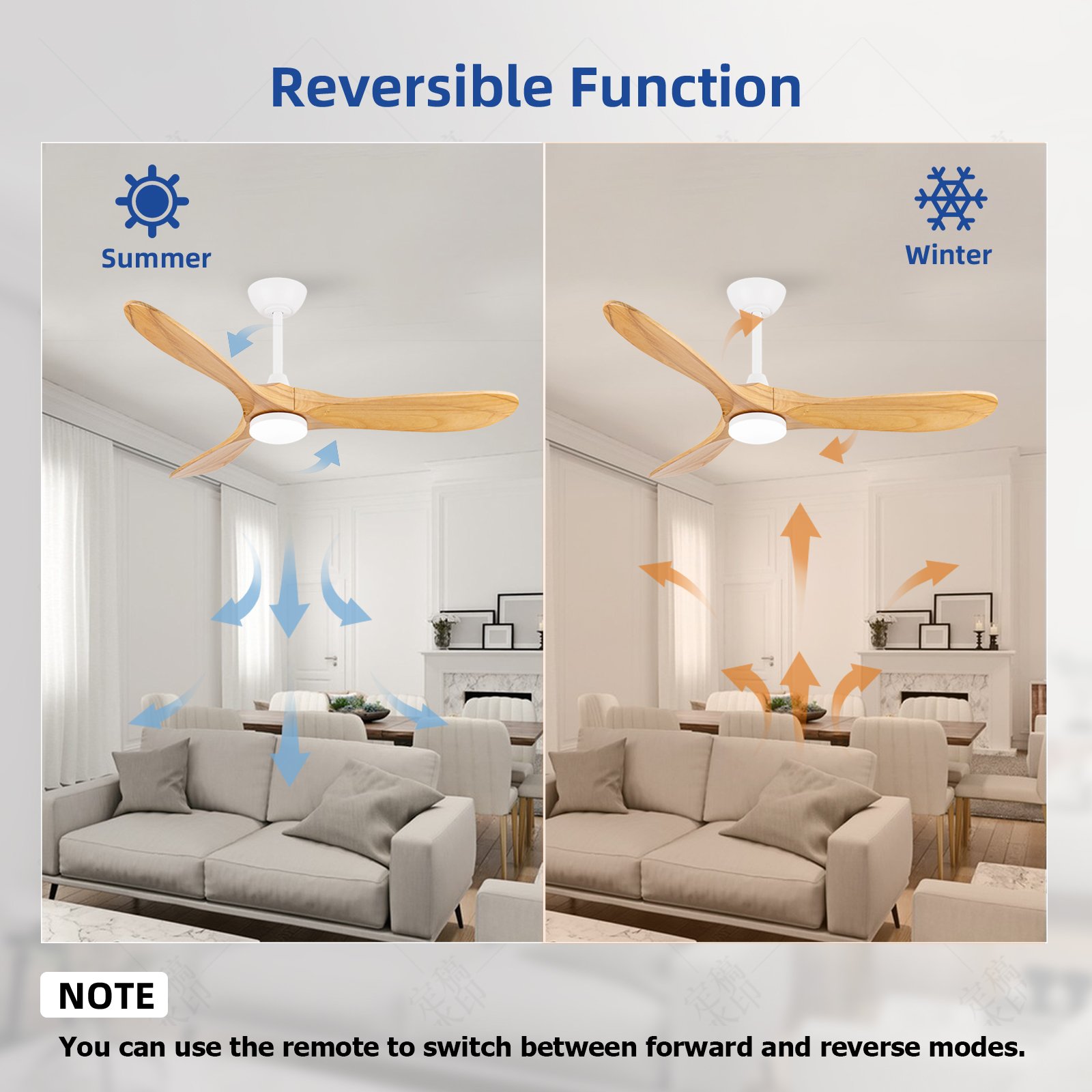 Wooden Ceiling Fan with Light Wood Blades and Integrated LED Light - Quiet, Energy Efficient, Sleek Design