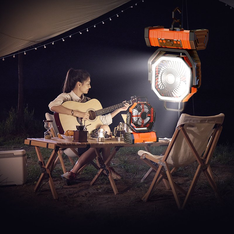 2024 New Trending Hook Portable Outdoor 20000mAh Auto-Oscillating Plastic desktop desk table fan with battery and led light