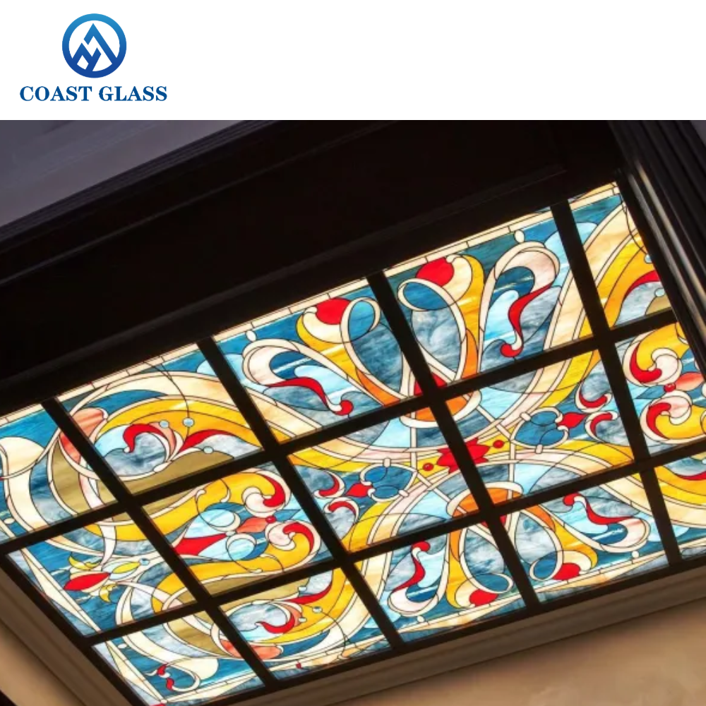 Round Stained Glass Domed Skylight Glass pattern Ceiling Residential Church Curved Decorative glass