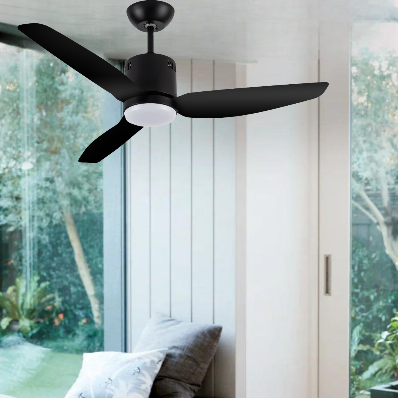 Wholesale for 6 speeds indoor outdoor ceiling fans with dimmable LED light Noiseless 3 ABS Reversible Blades Black ceiling fan