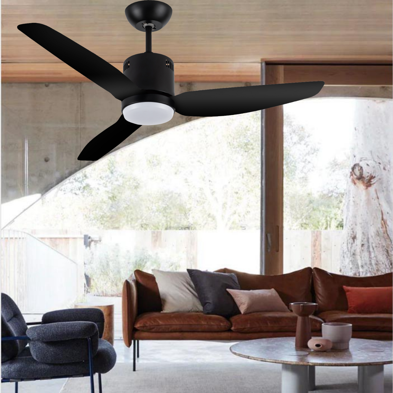 Wholesale for 6 speeds indoor outdoor ceiling fans with dimmable LED light Noiseless 3 ABS Reversible Blades Black ceiling fan
