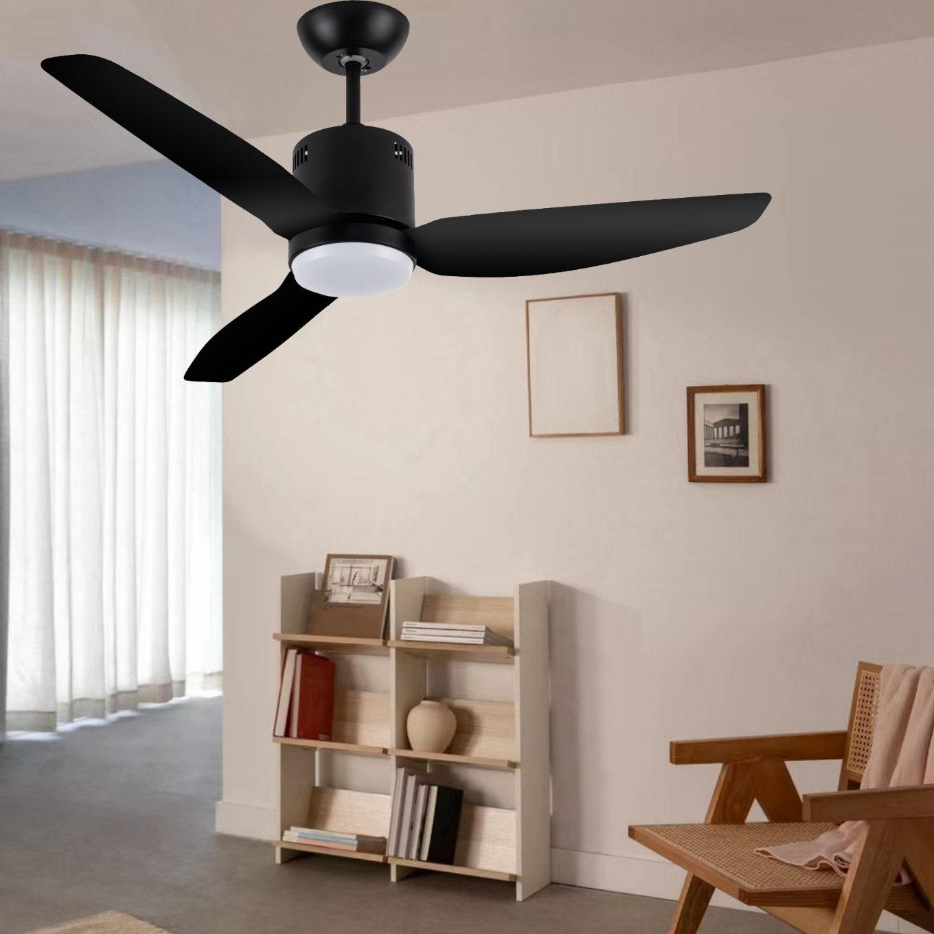 Wholesale for 6 speeds indoor outdoor ceiling fans with dimmable LED light Noiseless 3 ABS Reversible Blades Black ceiling fan