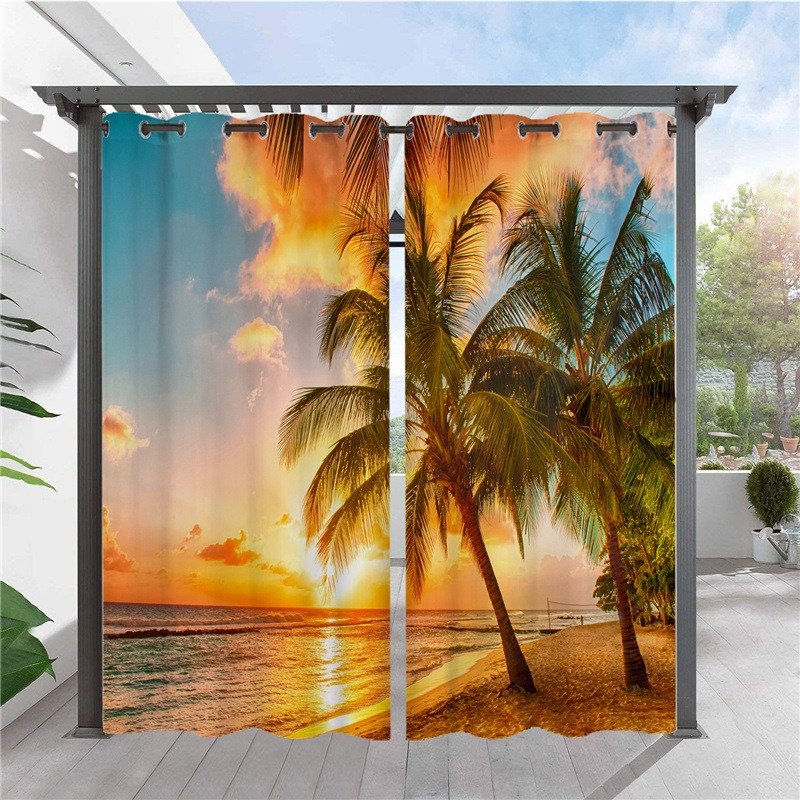 Customized logo Outdoor Lines Waterproof Indoor Outdoor Curtains for Patio Privacy Sun Blocking Grommet Curtain Panel for Gazebo