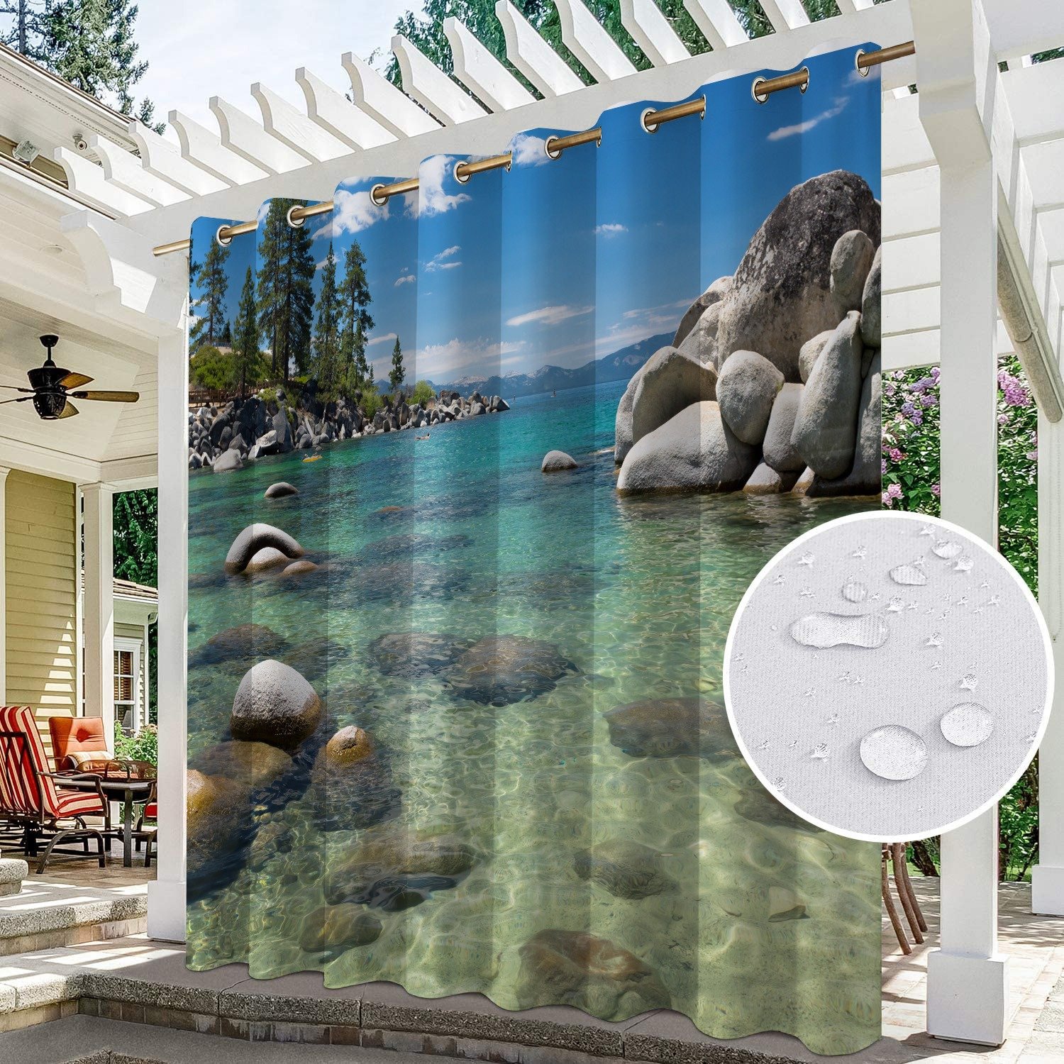 Customized logo Outdoor Lines Waterproof Indoor Outdoor Curtains for Patio Privacy Sun Blocking Grommet Curtain Panel for Gazebo
