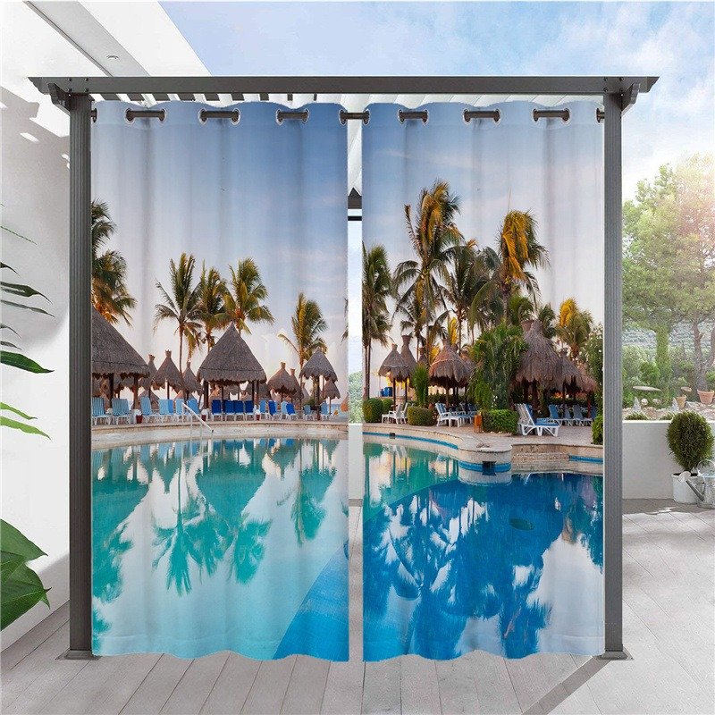 Customized logo Outdoor Lines Waterproof Indoor Outdoor Curtains for Patio Privacy Sun Blocking Grommet Curtain Panel for Gazebo