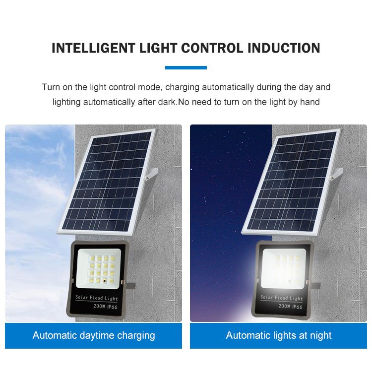 Manufacture Direct Sale Die Cast Aluminum Day And Night Sensor 50w 100w 200w 300w Ip66 Outdoor Waterproof LED Solar Flood Light