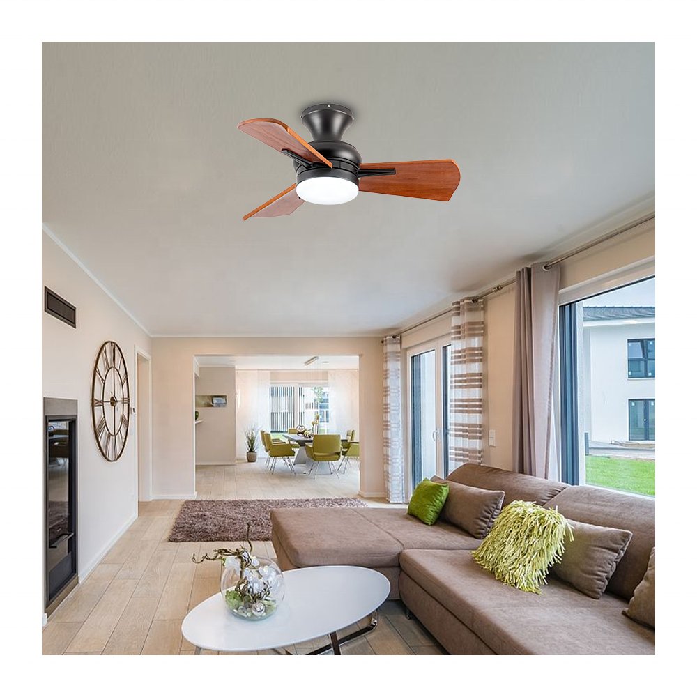 36" Simple Ceiling Fan With LED Light High Airflow 3 wooden DC remote Ceiling Fan light
