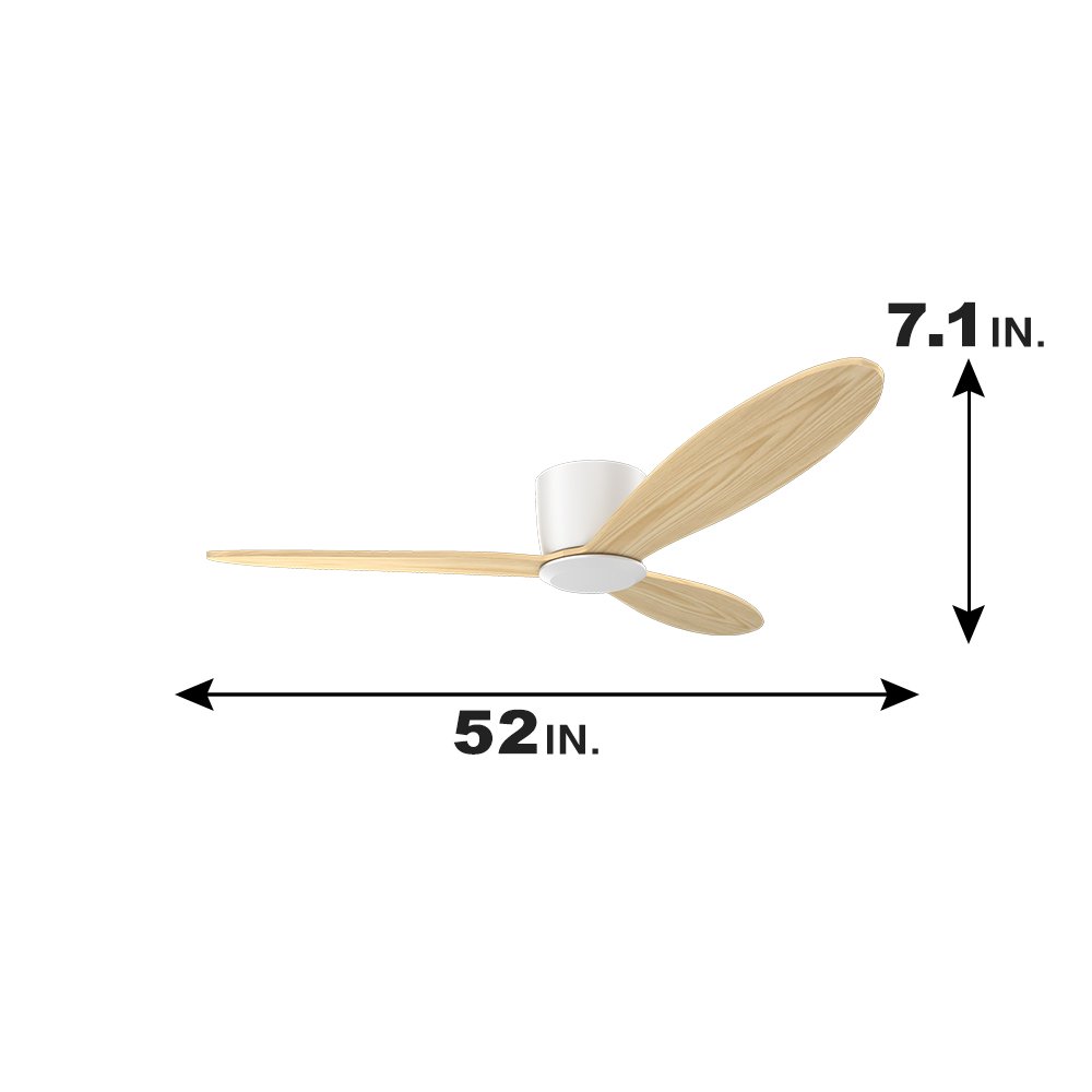 52 Inch 3 Solid Wood Blade Ceiling Fans DC Motor Modern Smart Low Profile Mount Ceiling Fan