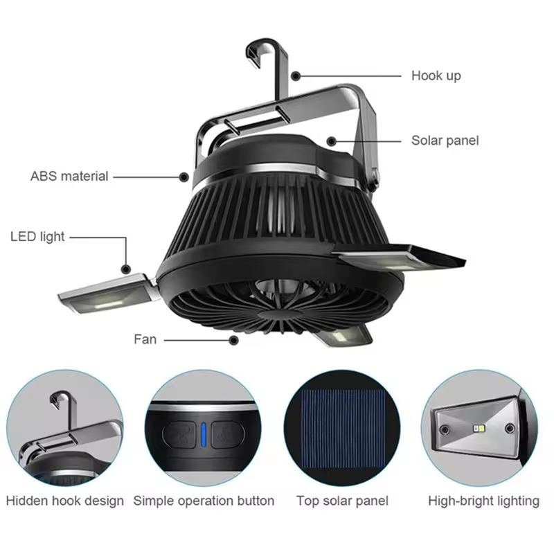 NB Favour Outdoor LED Light Tent Accessory USB Rechargeable Portable Solar Electric Ceiling Fan Chair Gym School Folding Garden