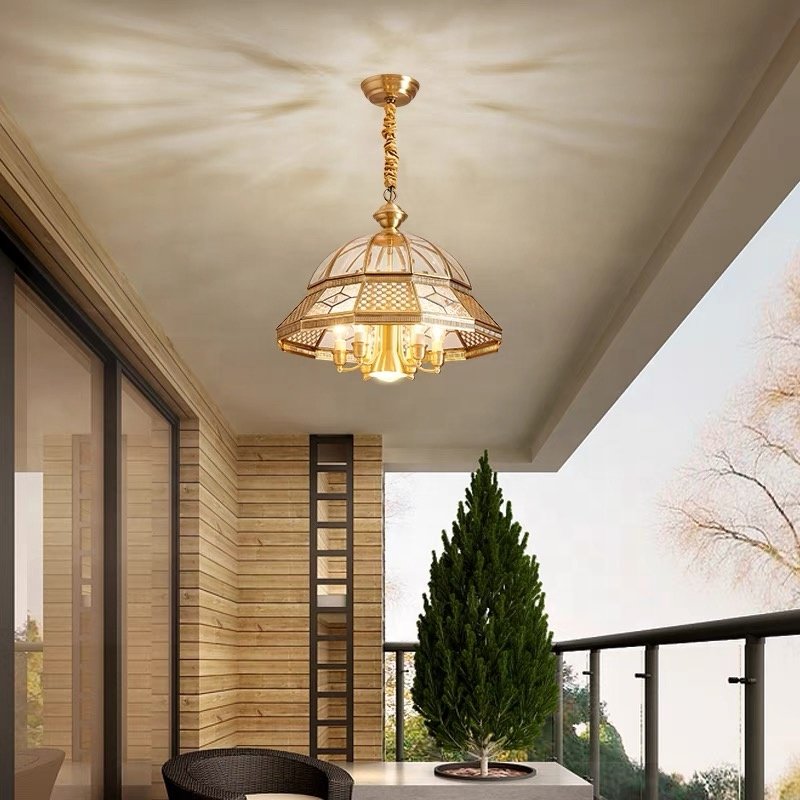 All copper European style chandeliers ceiling luxury pendant light Villa entrance hall chandeliers & pendant lights