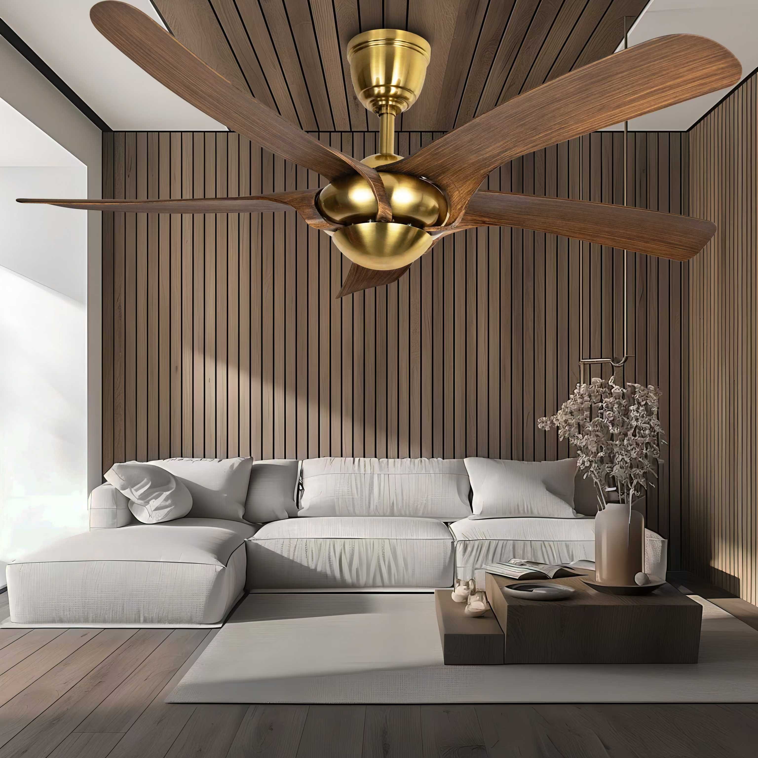 ECO Hot sale 5 blades metallic color silent ceiling fan with remote control DC motor 52 inch