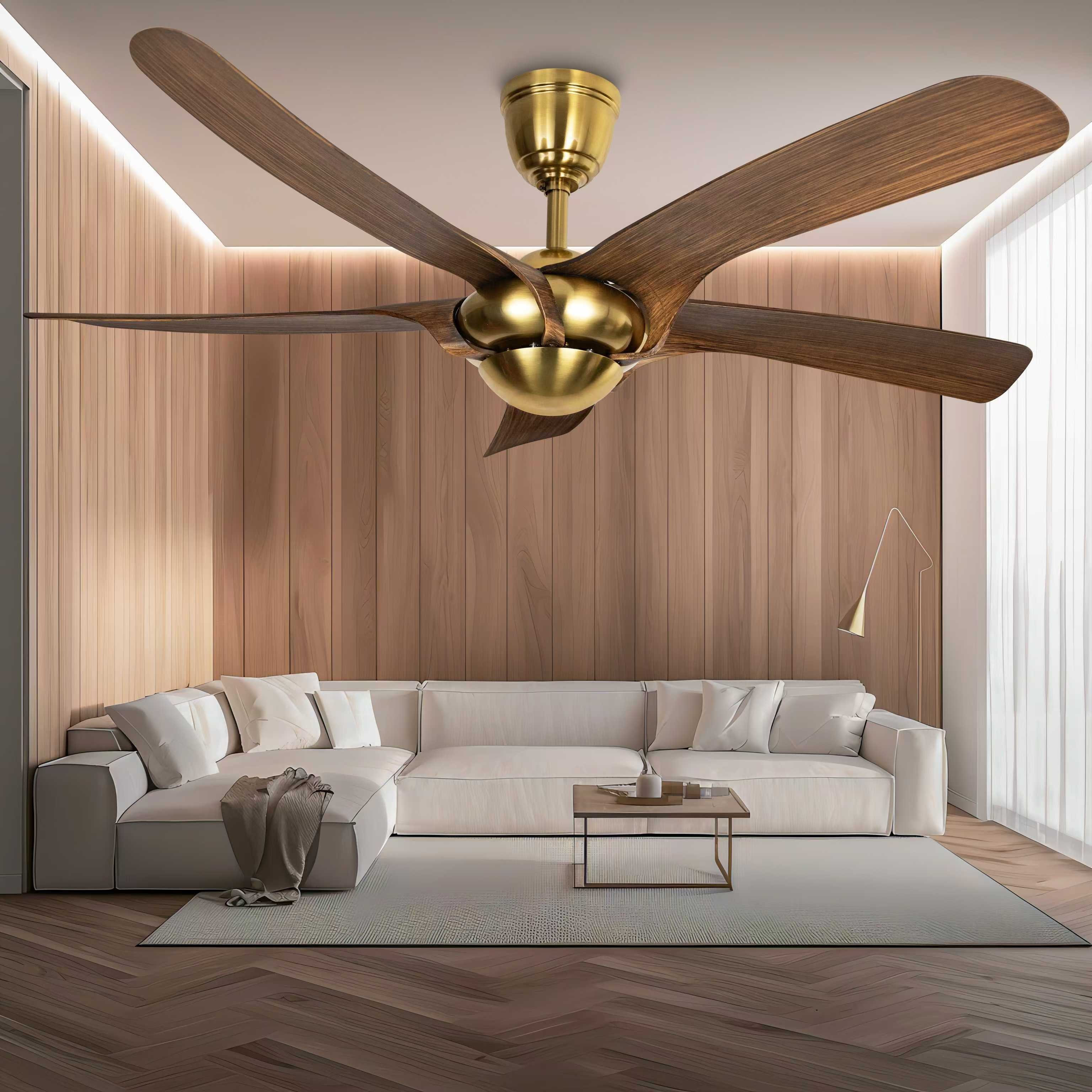 ECO Hot sale 5 blades metallic color silent ceiling fan with remote control DC motor 52 inch