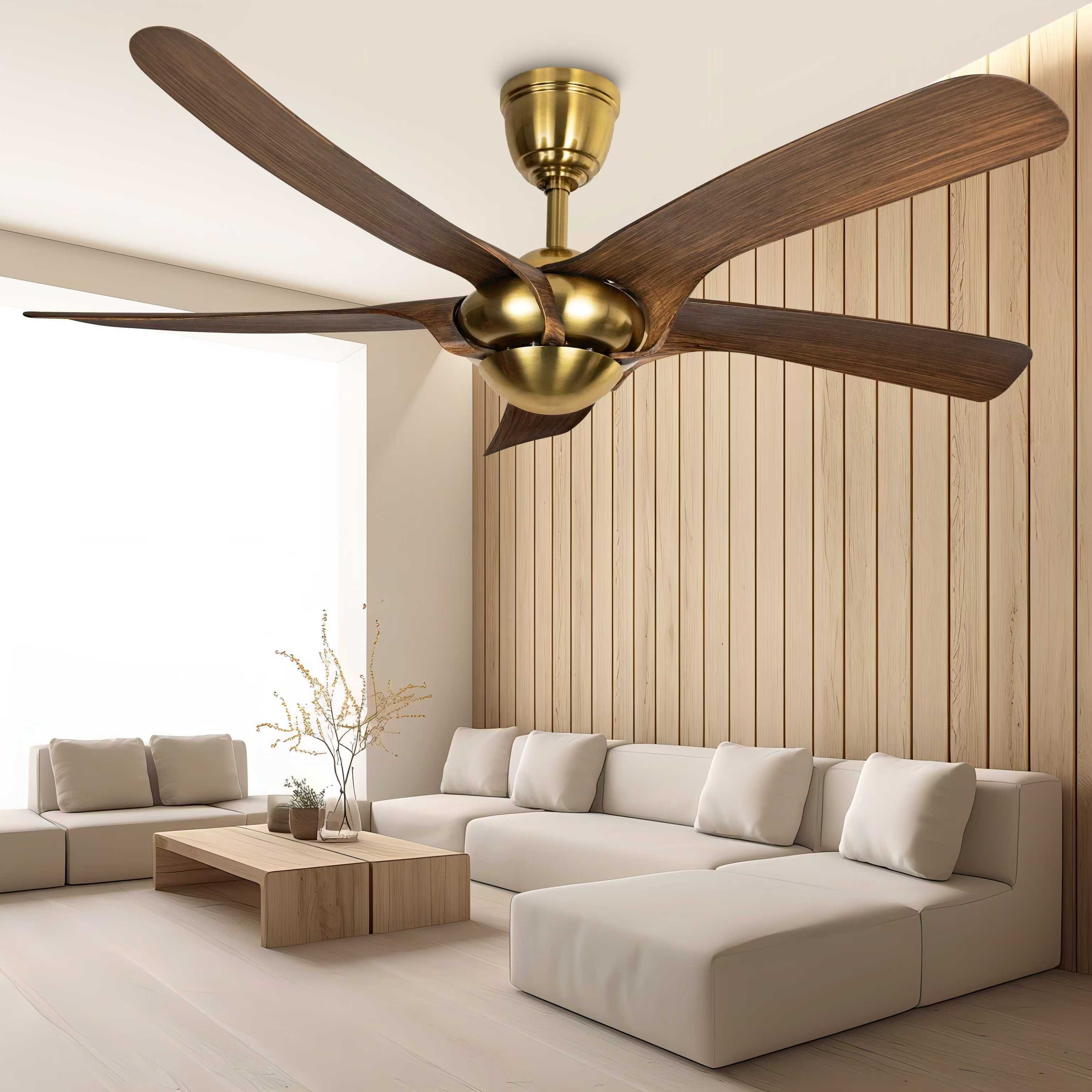 ECO Hot sale 5 blades metallic color silent ceiling fan with remote control DC motor 52 inch