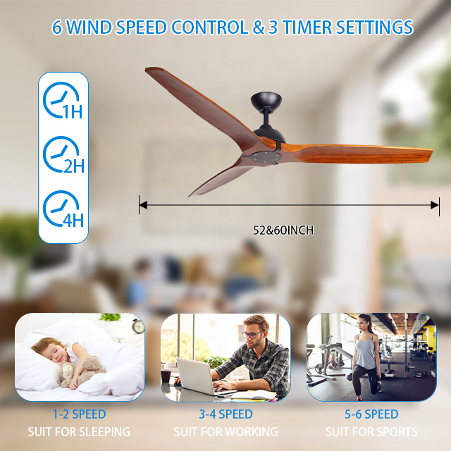 60" Hot Wholesale remote control Lower Noise Ceiling fan BLDC 6 speed Air Conditioning Ceiling Fan Without Light