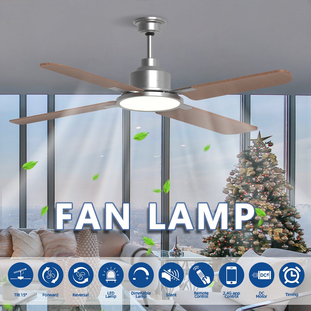 SLYNN Ceiling Fans with Lights Outdoor Ceiling Fan with Remote, 52 Inch Modern Ceiling Fan for Patio, Bedroom Living Room