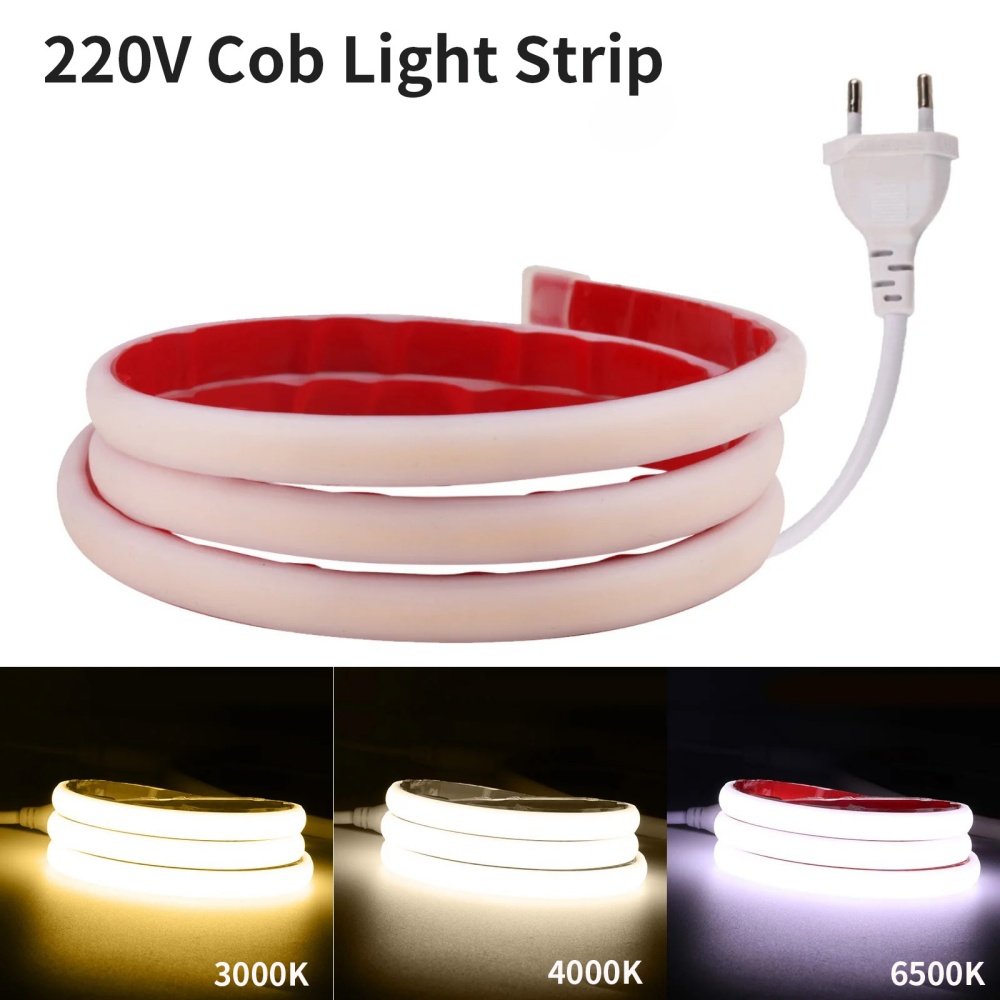 110V 220V 230V Cob LED Strip with Plug Connector Waterproof 288 LEDS/m Warm/Neutral/White Indoor Outdoor Decor Led Light Strip