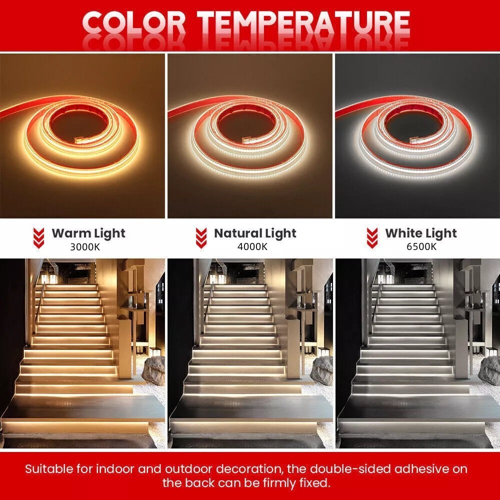 110V 220V 230V Cob LED Strip with Plug Connector Waterproof 288 LEDS/m Warm/Neutral/White Indoor Outdoor Decor Led Light Strip