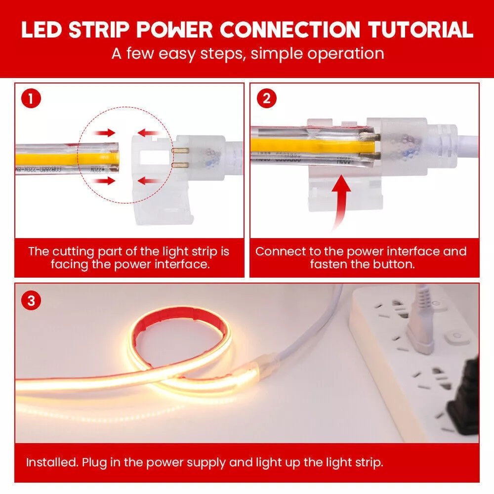 110V 220V 230V Cob LED Strip with Plug Connector Waterproof 288 LEDS/m Warm/Neutral/White Indoor Outdoor Decor Led Light Strip