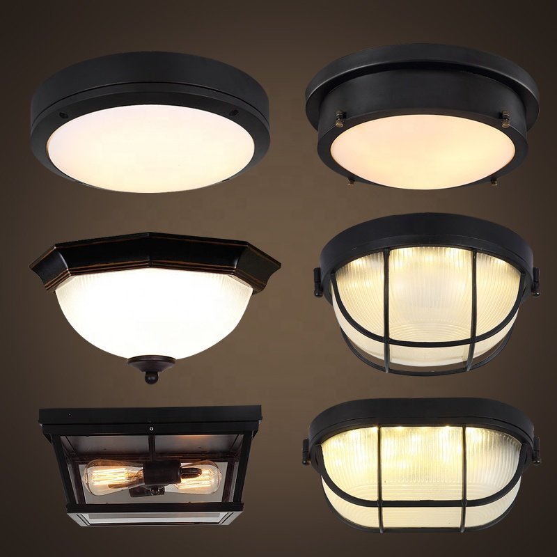 Factory Customization Vintage Ceiling Light Hotel Bedroom Corridor Kitchen Island Loft Retro Black Aluminum Ceiling Light