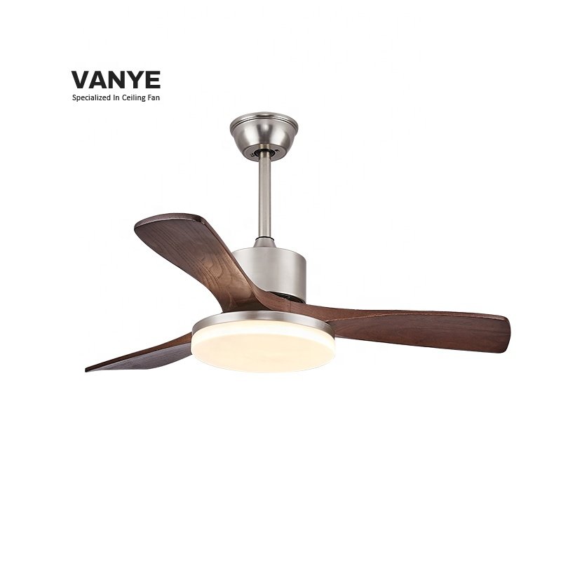 Modern Indoor Wooden Decorative Ceiling Fan with Light Three Blades DC Motor Remote Control for Living Dining Garage Hotels