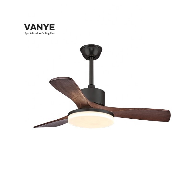 Modern Indoor Wooden Decorative Ceiling Fan with Light Three Blades DC Motor Remote Control for Living Dining Garage Hotels