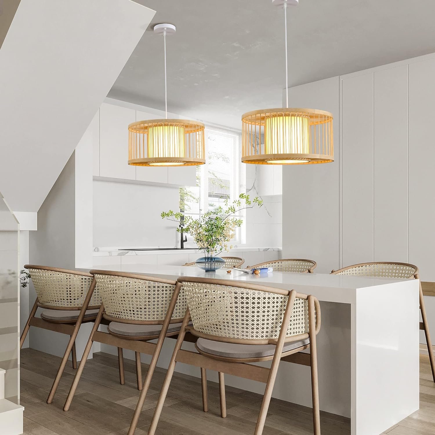 Modern Luxury High Ceiling LED Pendant Light High Quality Rattan Chandelier Home Natural Decorative Hanging Installation Vietnam