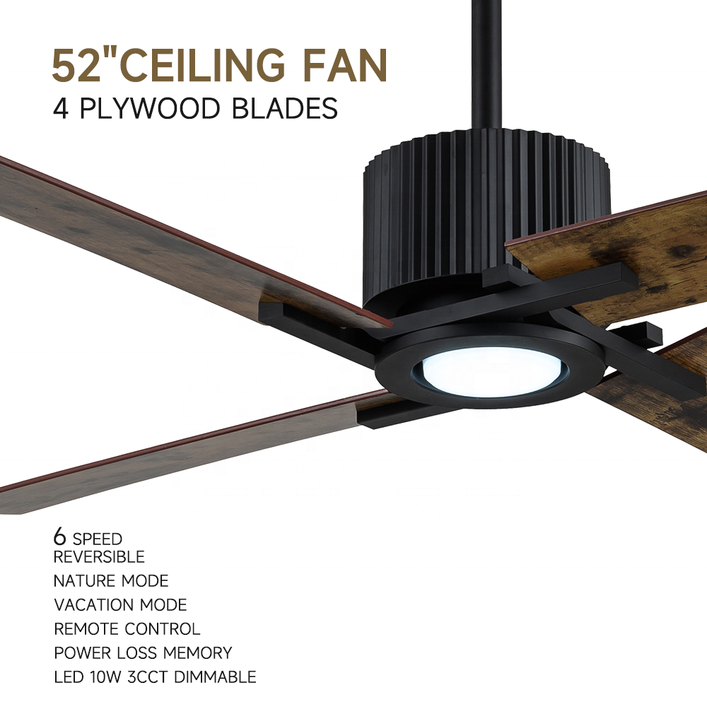 52" ceiling fan with led light and remote control DC home ceiling fan with lamp