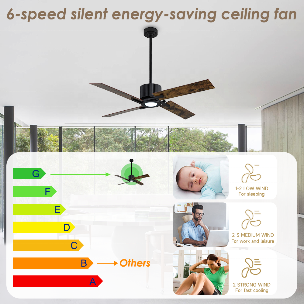 52" ceiling fan with led light and remote control DC home ceiling fan with lamp