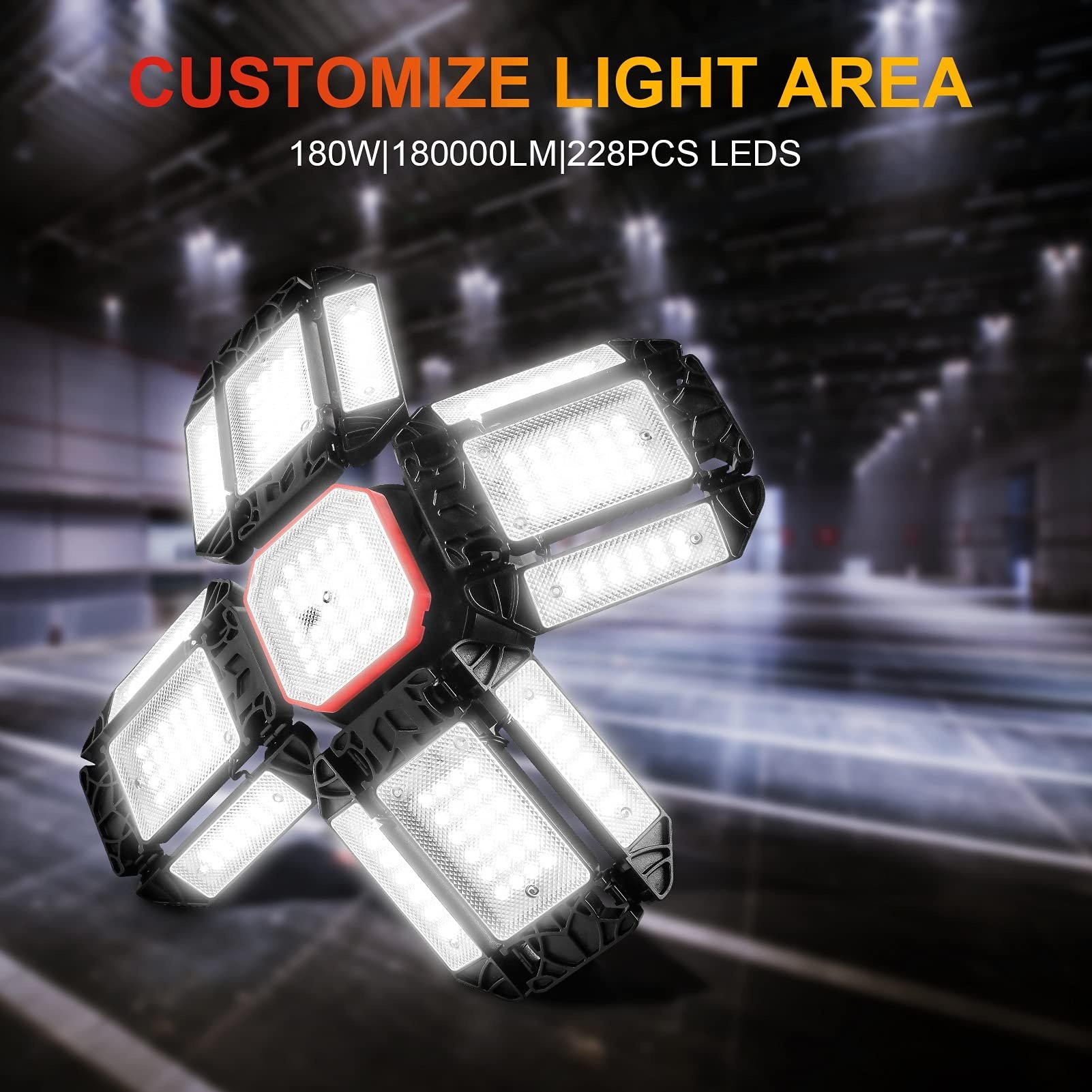 180W 500W Adjustable Panels Industrial Garage Lighting Deformable Ceiling Lamp for Workshop/Warehouse LED linear high bay light