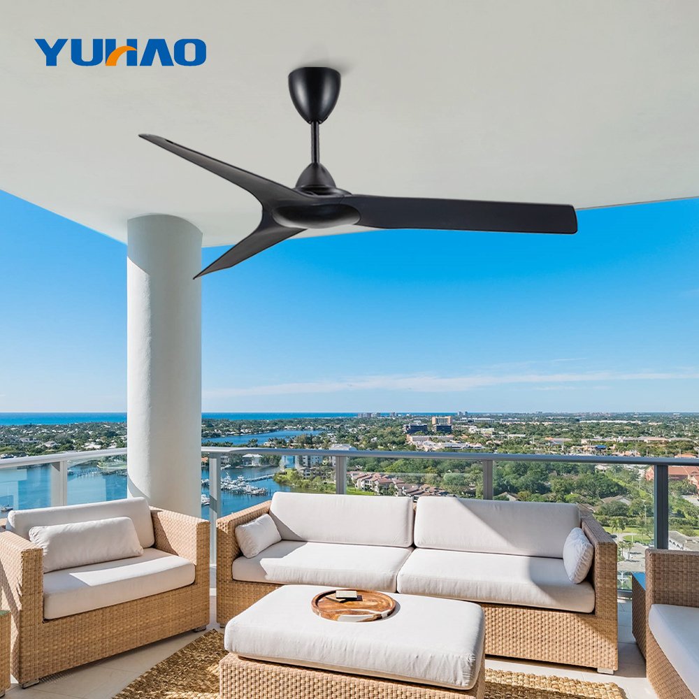 Wholesale ABS remote control industrial outside 3 blades high speed black balcony mounted ceiling fan without light
