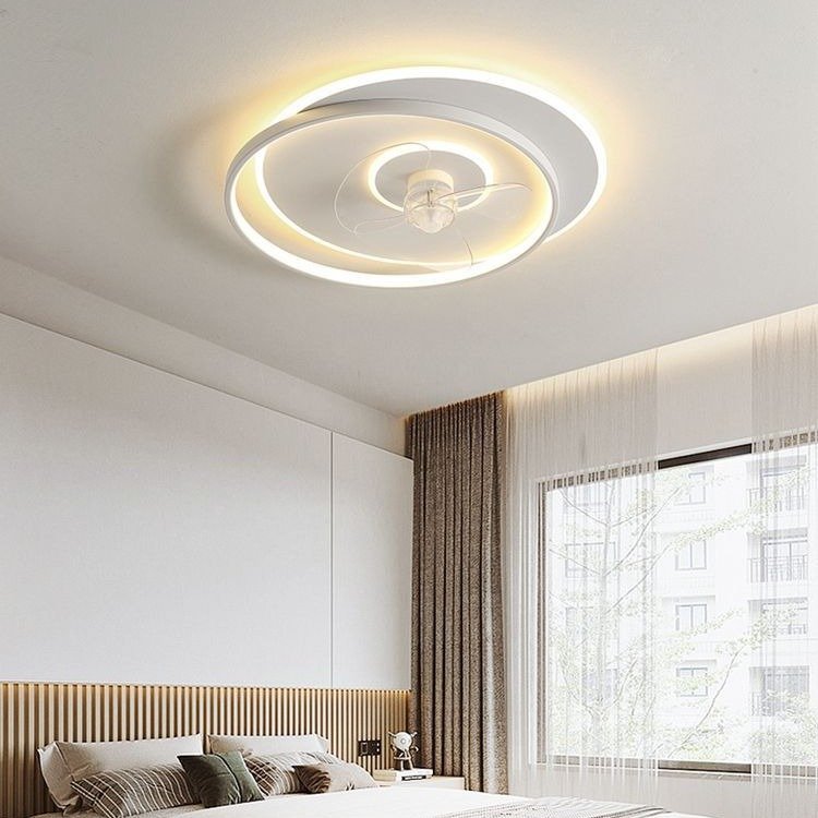 Natural Wind Led Light Bedroom Ceiling Fan Light Simple Metal Modern Minimalist White Acrylic LED Ceiling Fan With Light