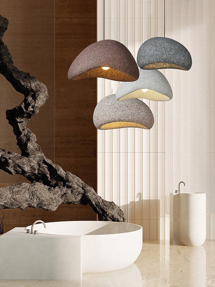 Japanese Style Living Room Hotel Bar Cafe Resin Oval Wabi Sabi Light Modern Chandelier Concrete Japandi Led Pendant Light