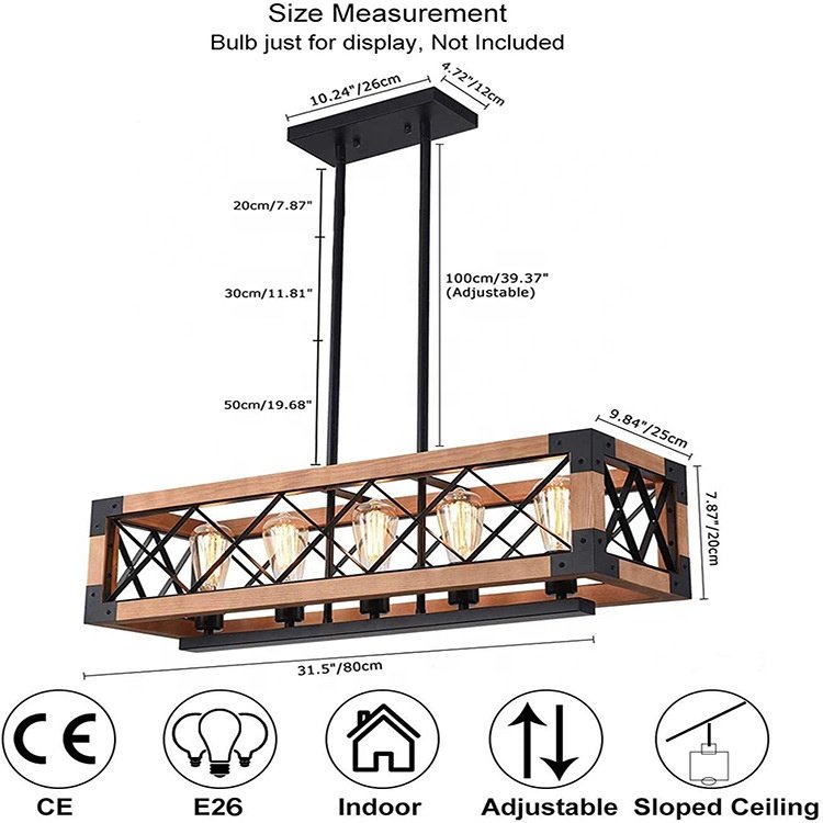 Farmhouse Chandelier American Industrial Style Square Wooden LED 10 Iron Bathroom Modern Outdoor Glass Large 80 Cmcubes Light