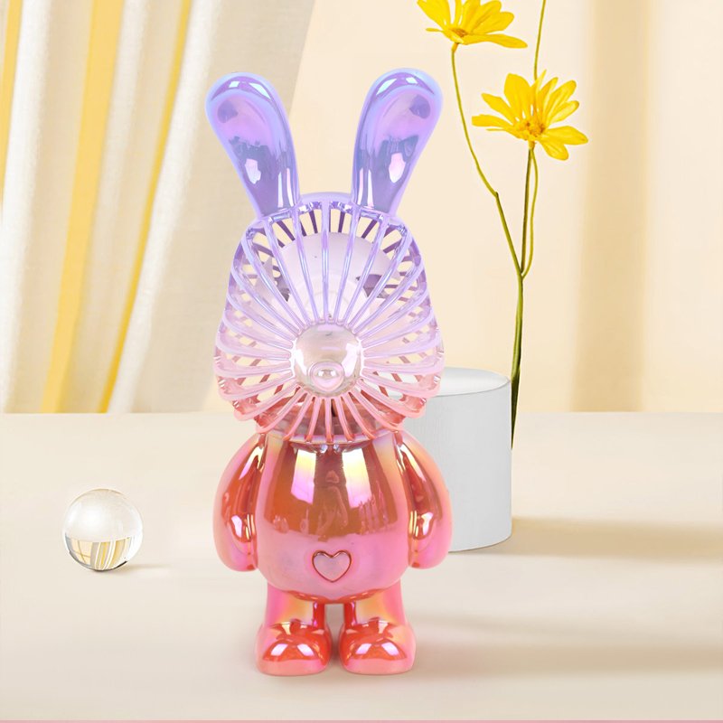 Portable mini electric cooling fan cooler plastic hand held rechargeable standing bear rabbit animal ear neck fans for women