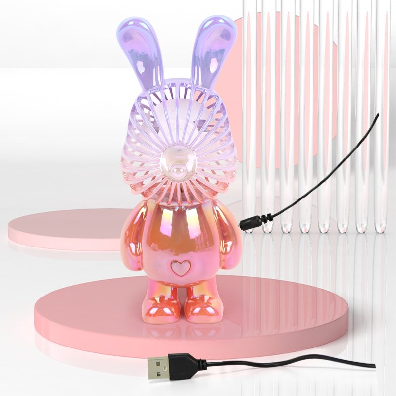 Portable mini electric cooling fan cooler plastic hand held rechargeable standing bear rabbit animal ear neck fans for women