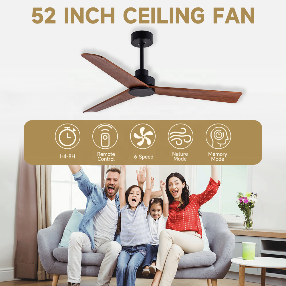 52" wood ceiling fans without light BLDC decorative modern ceiling fan with remote control