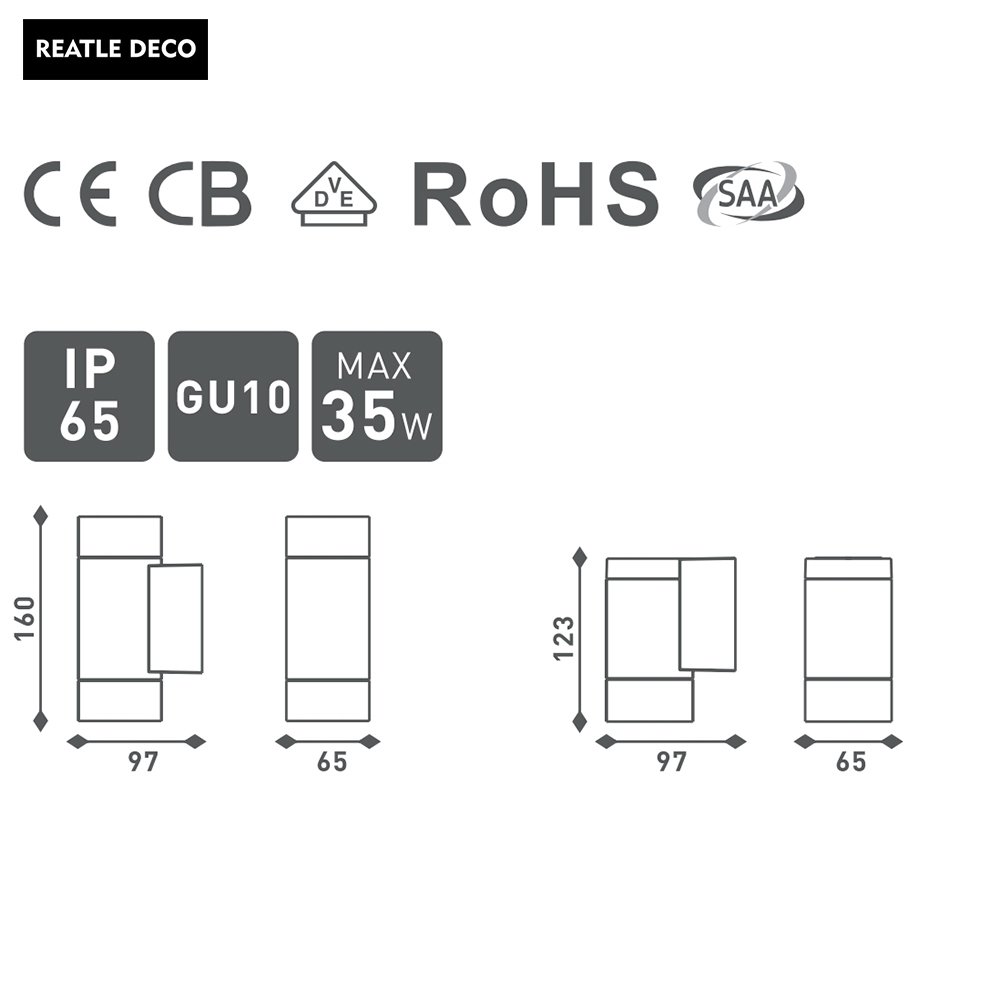 Outdoor Wall Lamp for Garden Promotion Die-casting Aluminum GU10 1 Light Waterproof OEM Tempered Glass IP65 Halogen Bulbs 20000