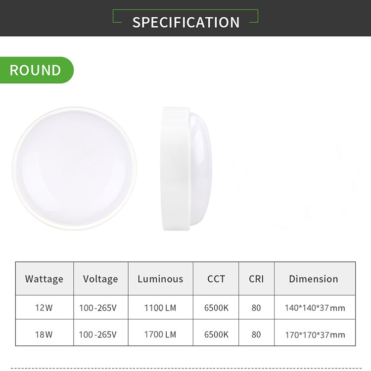 12W Round LED Moisture Proof Ceiling Lamp IP54 Waterproof Bathroom Outdoor Garden Yard Bulkhead light Modern Led wall light