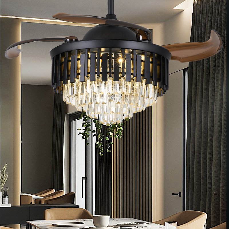 Hot sale Modern style fan lamp crystal pendant lights decorations hotel home fan crystal chandeliers