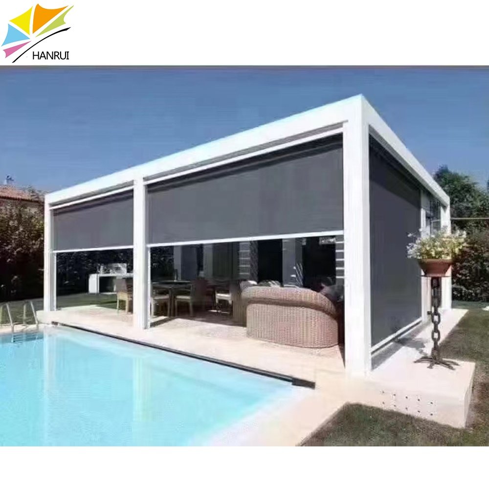 custom vertical wind resistant zip track side screens remote control zip track roller curtains for door/window