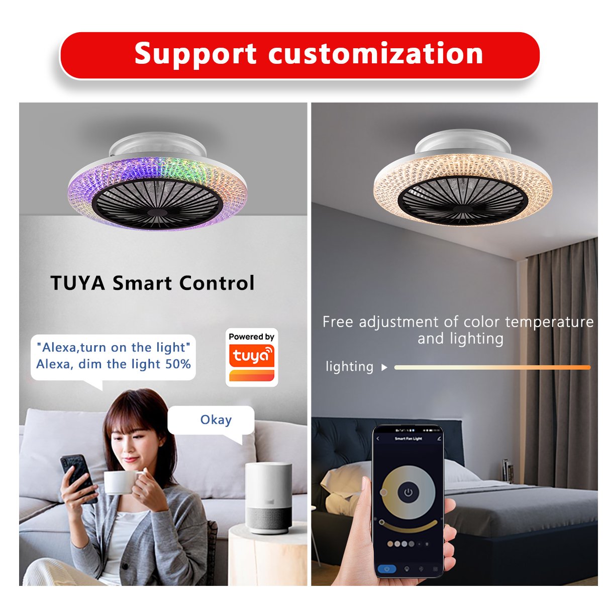 SLYNN Control Fan Controlled Rgb Ceiling Light for Bedroom Dc Smart And Fans Rgb Ceiling Light