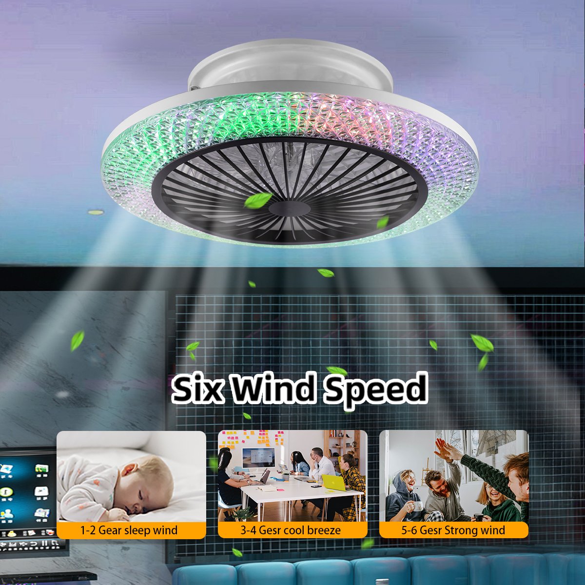 SLYNN Control Fan Controlled Rgb Ceiling Light for Bedroom Dc Smart And Fans Rgb Ceiling Light
