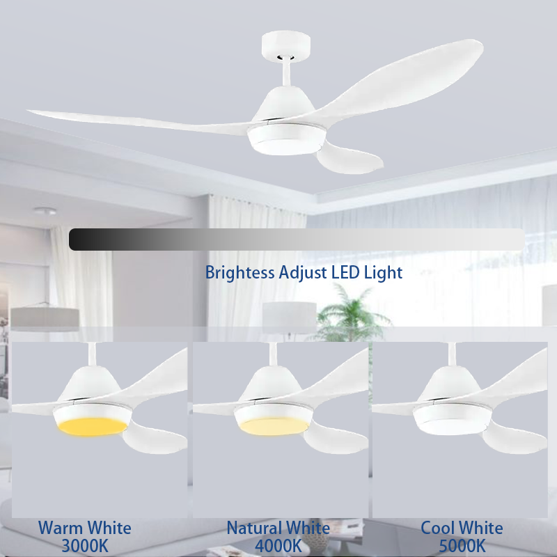 Remote Control Dc 110v Led 18w Nordic Modern 52 Inch Abs 3 Blade Smart Ceiling Fan With Light