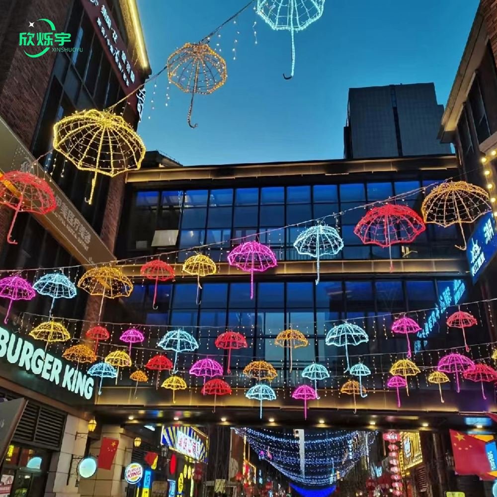 Christmas 2D Sculpture Landscape Ip65 Outdoor Cross Street Decoration Pole Umbrella Theme Light