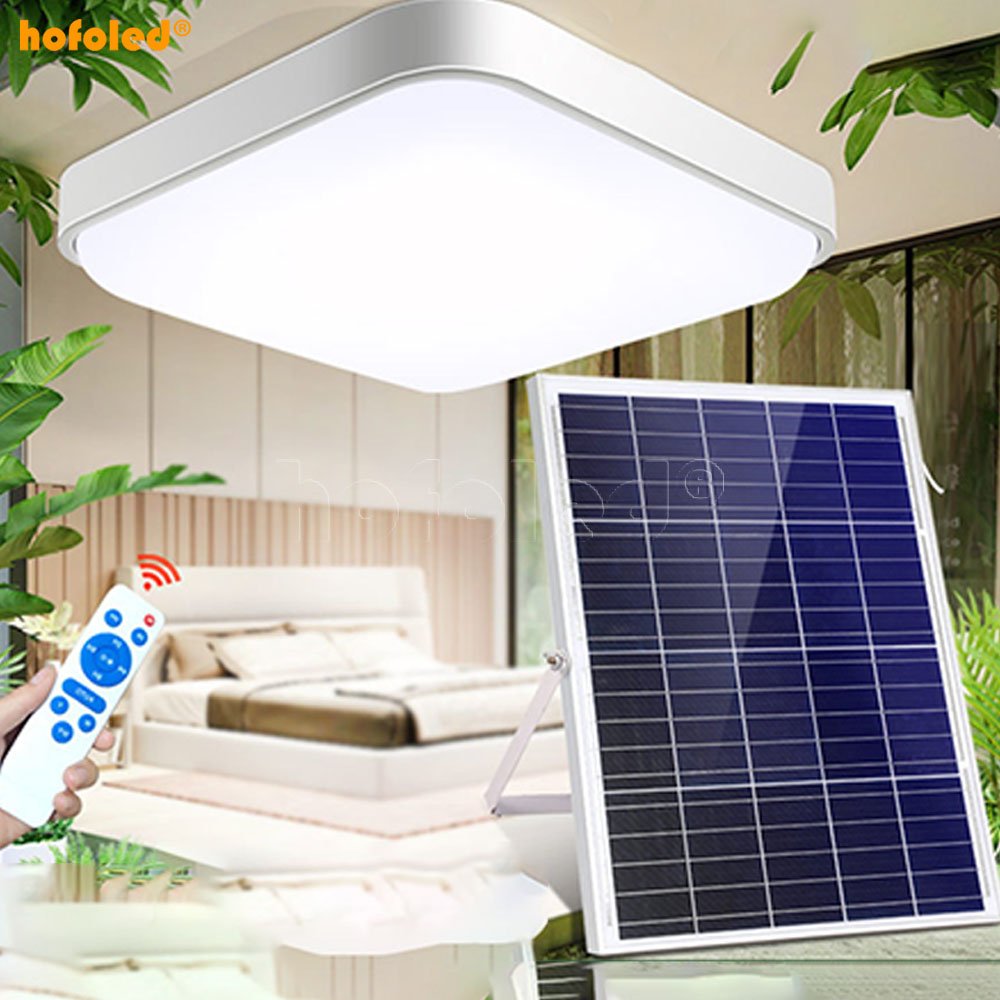 Indoor Solar Pendant Lamp Outdoor IP65 Waterproof Remote Control Led Square Round Solar Ceiling Light