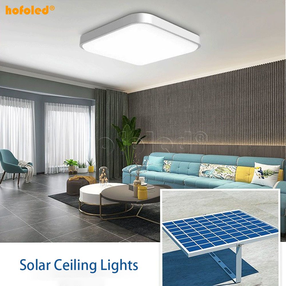 Indoor Solar Pendant Lamp Outdoor IP65 Waterproof Remote Control Led Square Round Solar Ceiling Light
