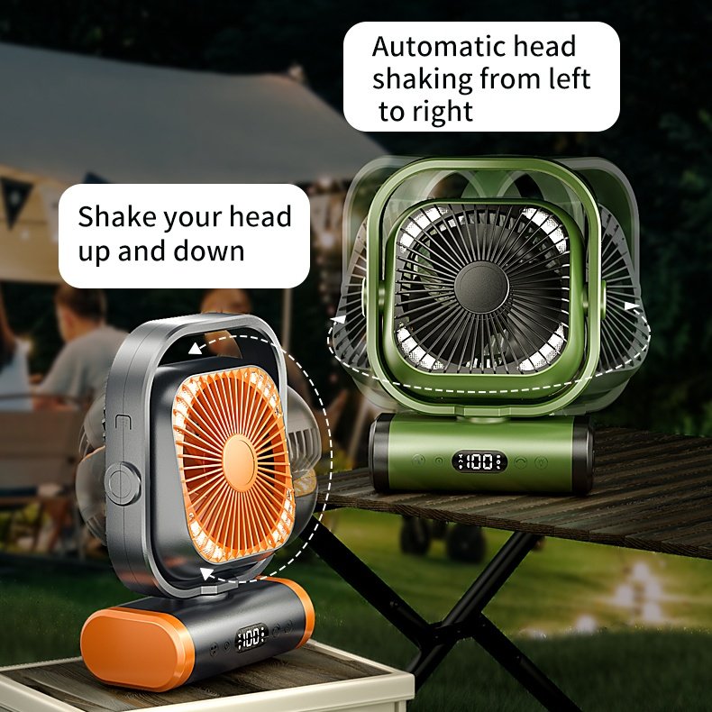 10000mAh Lithium Battery Power Bank Desk Table Fan Camp Outdoor Fan LED Light USB Rechargeable Outdoor Camping Fan
